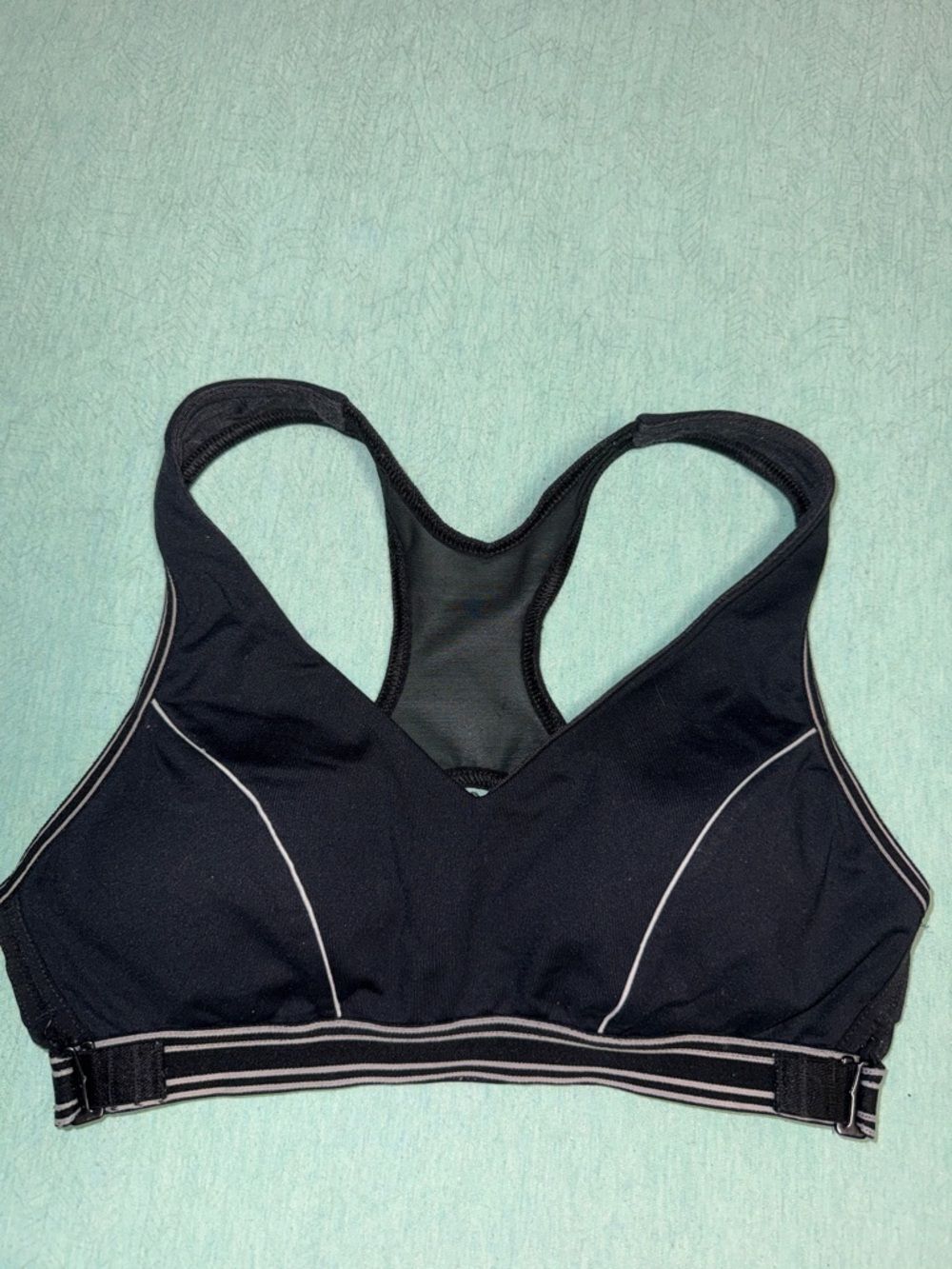 Shock Absorber Black Racerback Sports Bra Contrast Piping, adjustable band 34B